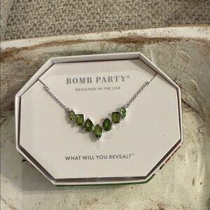 Bomb Party Silver Necklace with Green Stones